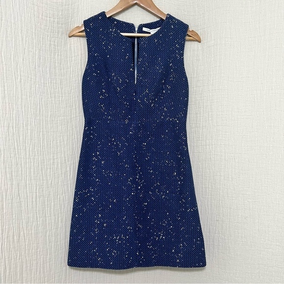 Diane Von Furstenberg Yvette Navy Painted Tweed A-Line Shift Dress Blue size 4 - Picture 2 of 8